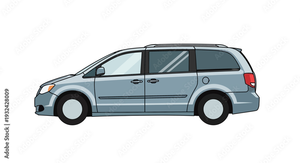 Naklejka premium Gray Minivan, Side View Illustration