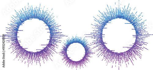 isolated white background Abstract sound wave visualization with blue and purple gradient particles