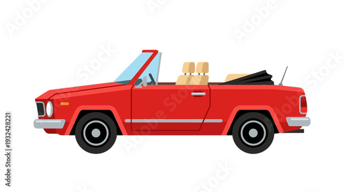 Red vintage convertible car, retro auto, isolated on white background