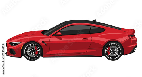 Red Sports Coupe Car Side View Isolated
