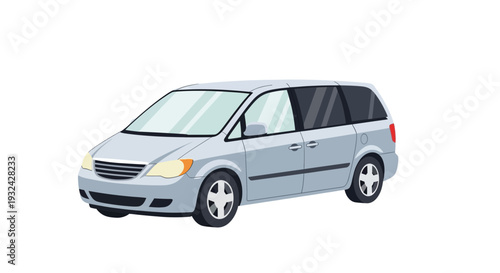 Silver Minivan on White Background