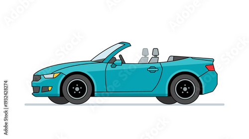 Turquoise Convertible Sports Car, Side View, Isolated on White