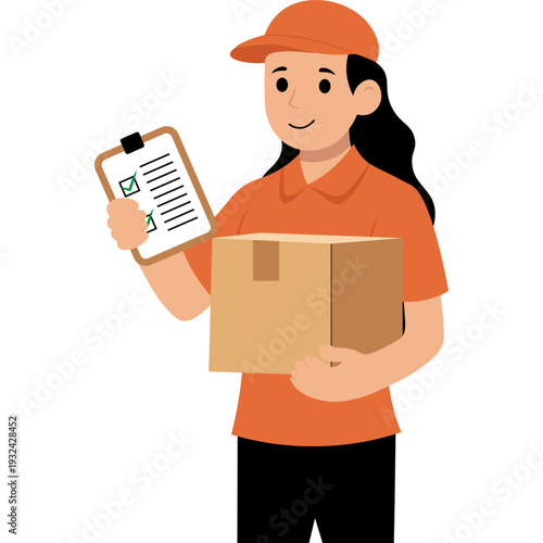 Delivery Person Holding Package and Checklist
