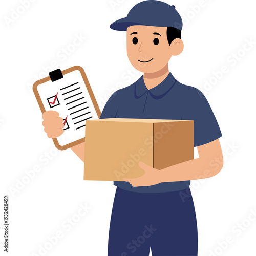 Delivery Person Holding Package and Checklist