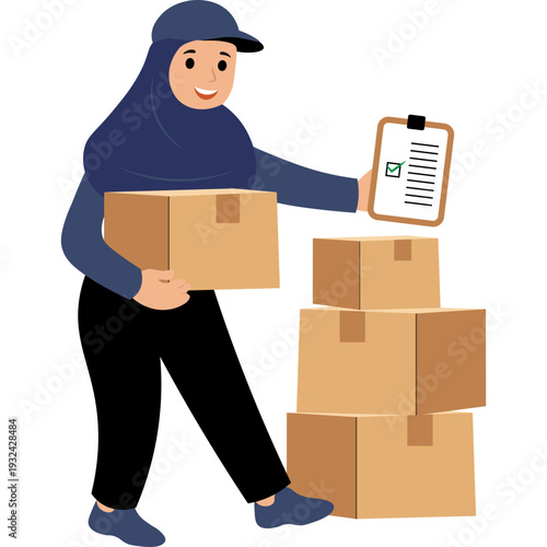 Delivery Person Holding Package and Checklist