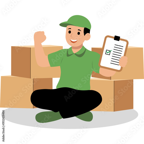 Delivery Person Holding Package and Checklist
