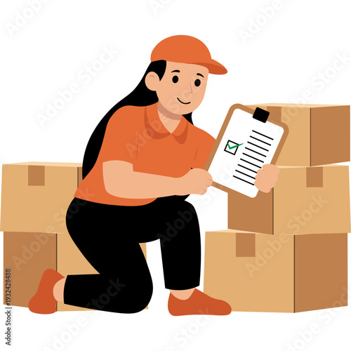 Delivery Person Holding Package and Checklist