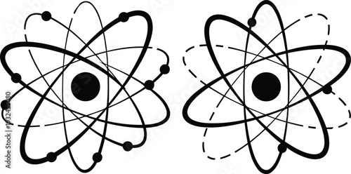 atomic structure symbols with electrons and nucleus on transparent background