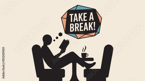 A person sitting in a chair with a cup of coffee taking a break and relaxing with a book