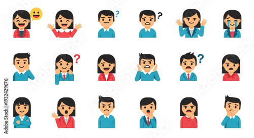 Diverse collection of illustrated human faces expressing various emotions and feelings.
