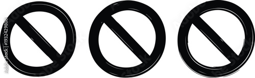 Black prohibition signs with diagonal lines on white background