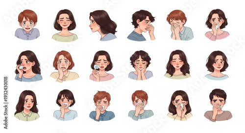 Diverse collection of portraits depicting various expressions of human emotion and feelings.