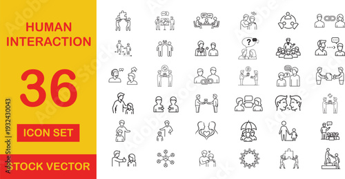 Human interaction icon set. Editable line icons. Vector illustration - stock vector