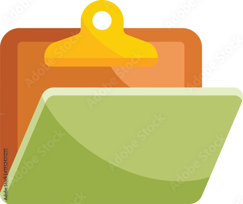 Clipboard with yellow clip holding green note on orange board  office supplies