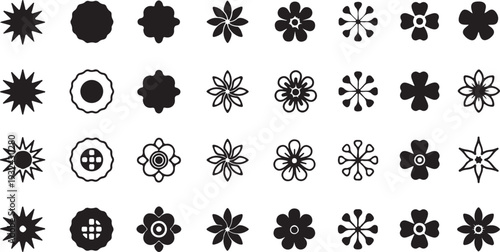 isolated white background Monochrome Flower Icons: Elegant Black and White Floral Vector Graphics