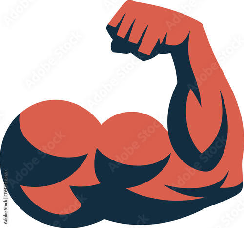 Muscular arm flexed bicep strong muscle illustration in orange and black  fitness symbol
