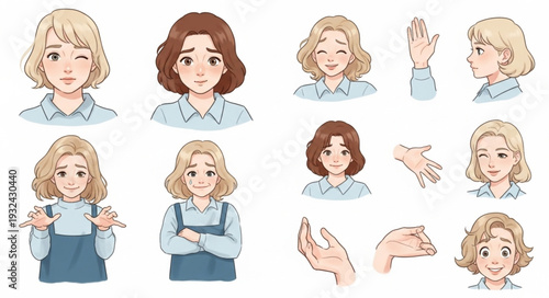 Collection of various illustrations of women with different expressions and poses.