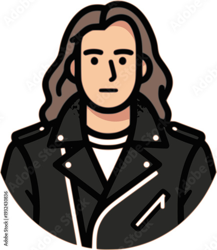 Cool Rocker Man with Long Hair and Leather Jacket