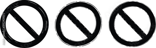set of forbidden signs with different brush effects on white background