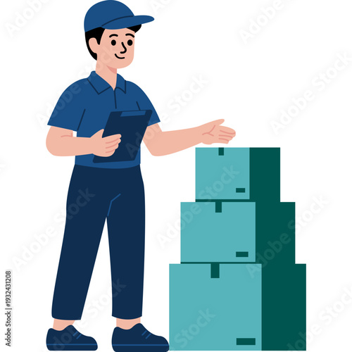 Delivery Person Holding Package and Checklist