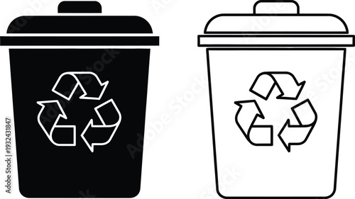 Recycle bin icons set, waste and garbage disposal symbols, eco-friendly design elements Vector