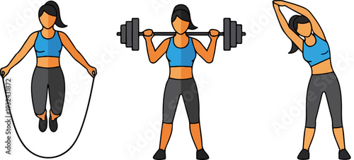 Set of 3 Fitness Women Icons Vector