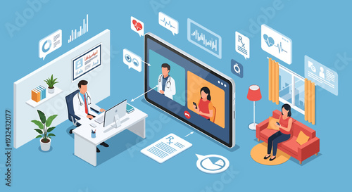 Virtual Doctor Consultation on Computer Screen.