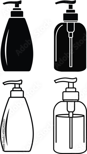 Four different soap dispensers designs, hand wash bottles, liquid soap dispenser Vector