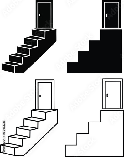 Minimalist staircase door design concepts for modern architecture and interior Vector