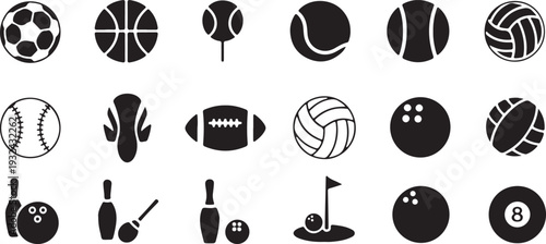 isolated white background Assorted Sports Equipment and Game Icons Collection