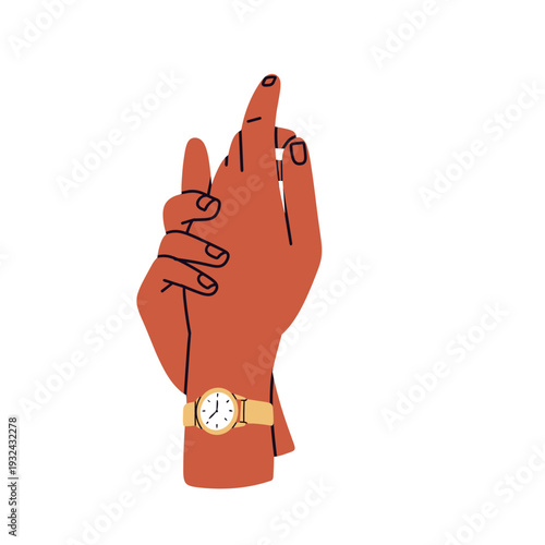 Flat vector illustration of diverse hands wearing wristwatches and smartwatches in different gestures. Ideal for productivity, business, poster, website, lifestyle, time tracking design projects.