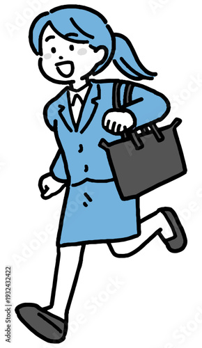 笑顔で走る若手ビジネスウーマンの2色イラスト