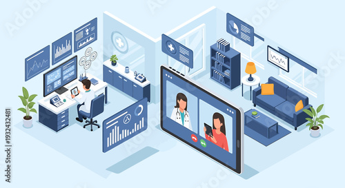 Isometric Computer Monitor Showing Video Call.