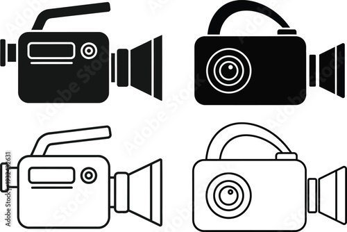 Four different styles of vintage film cameras in a row, vector illustration Vector
