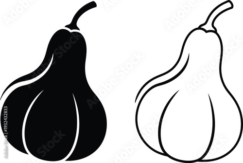 Black and white pear illustration, minimalist fruit design, simple drawing Vector