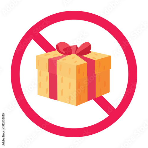No gift sign, forbidden present icon, no surprise sign, no bonus reward icon, vector illustration
