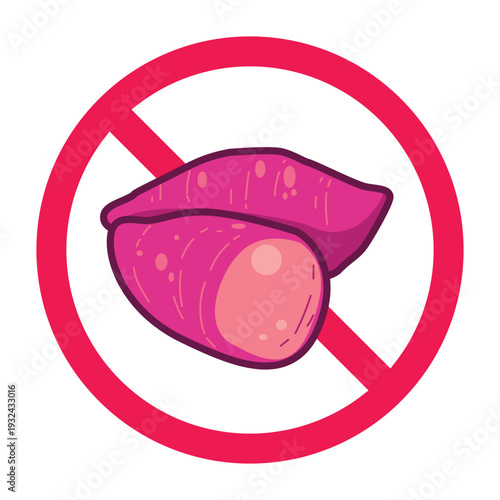 No sweet potato sign, forbidden carbohydrate food sign, no root vegetable sign, sweet potato prohibited symbol, do not eat sweet potato symbol, vector illustration
