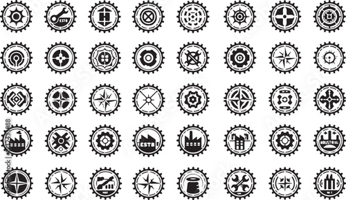 isolated white background Industrial gears, cogwheels and engineering icons for technical design