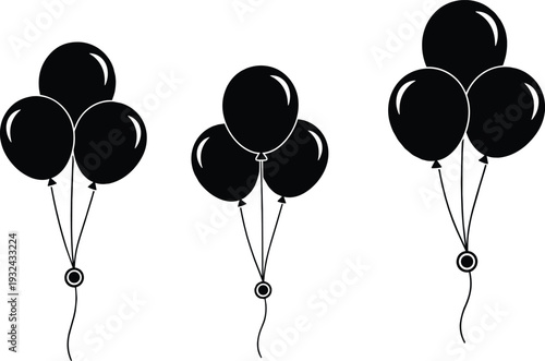 Balloon bunch silhouettes celebration party decoration elements black helium balloons set festive event design vector illustration graphic isolated collection