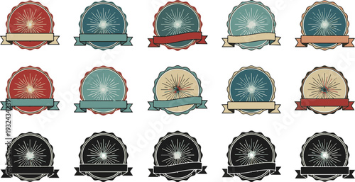 isolated white background Vintage Badge and Emblem Icon Set: Retro Seals with Ribbons