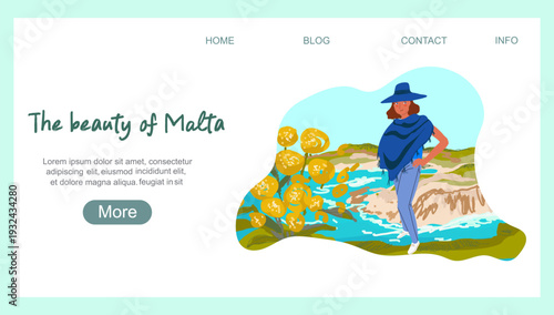 Landing page beauty of Malta, hand drawn vector illustration.
