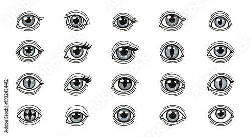 Collection of detailed eye illustrations showcasing various artistic styles and expressions.