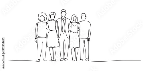 one continuous line drawing of a group of people.one line drawing of people crowded together. single line drawing of people of various races and skin colors.