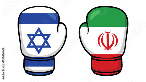 Boxing gloves with Israel and Iran flags illustration