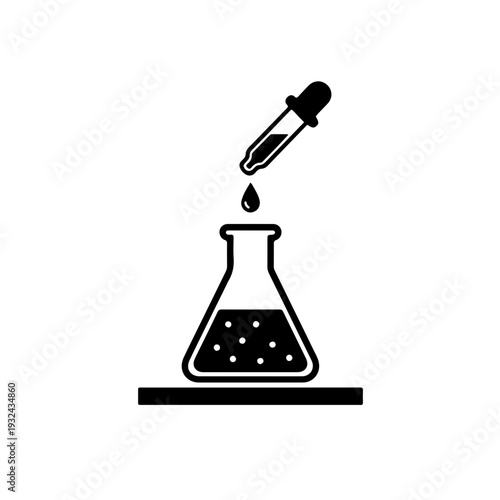Soil extraction pipette and Erlenmeyer flask icon for professional agricultural laboratory analysis. black and white vector illustration of soil sample solution, chemistry flask, and dropper