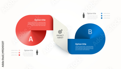 Venn diagram business infographic circle chart template 2 options, presentation vector illustration.