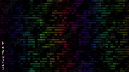 Wallpaper Mural Abstract Geometric Pattern Of Multicolored Glowing Rectangles Flickering On A Deep Black Background With Vibrant Neon Green Blue And Purple Lighting Torontodigital.ca