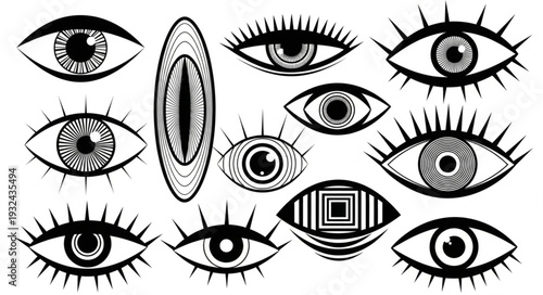 Collection of stylized eye illustrations, perfect for design projects and visual concepts.