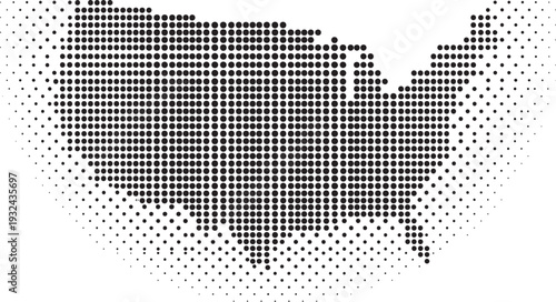 Halftone Dotted USA Map with Gradient Effect, Abstract United States Map Black and White Vector Illustration