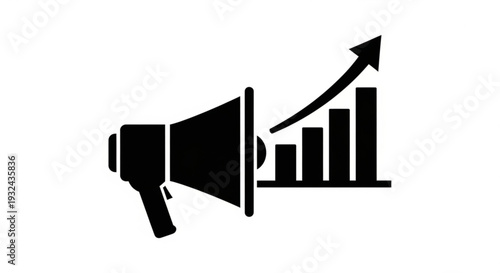 Megaphone announcing successful marketing campaign growth statistics and business success trends